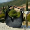 Crescent Leather Handbag Minimalist Shoulder Bag Gold Hardware